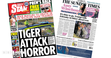 Newspaper headlines: ‘Tiger attack horror’ and Trump tells Zelensky ‘time to go’
