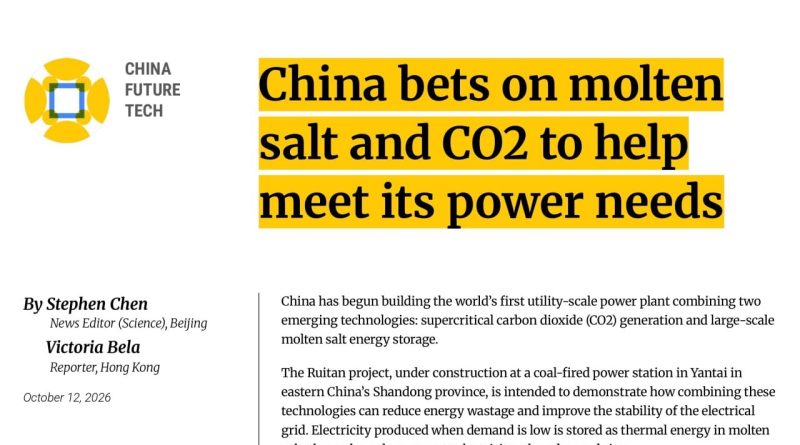 China bets on molten salt and CO2 to help meet its power needs